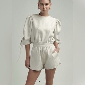 NWT The Femm- Sofia Linen Romper in Color Honey. Size L
